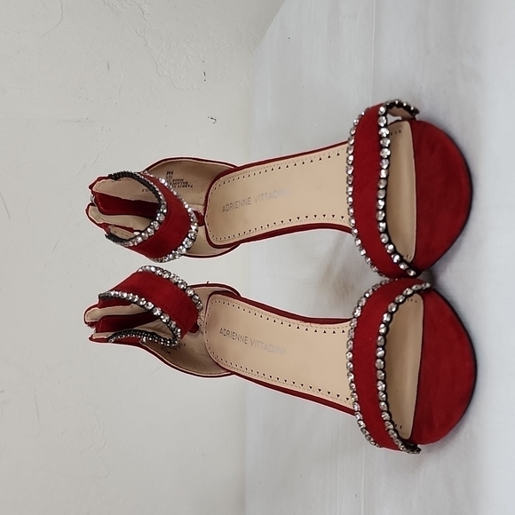 New Adrienne Vittadini Gracy Red Leather Embellished Stiletto Sandal Size 7.5M - Picture 6 of 11